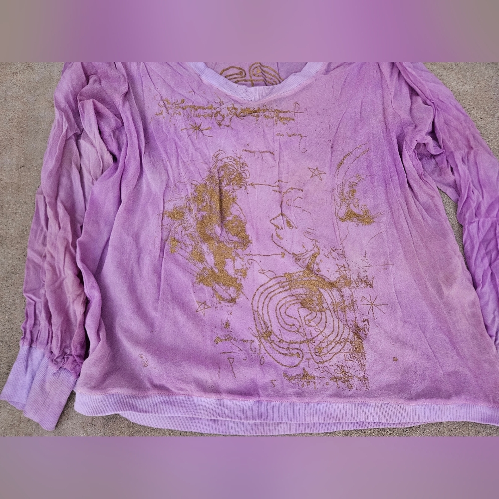 FLASH SALE RARE THE PEOPLE OF THE LABYRINTHS GOLD GRAPHIC SILK TOP BLOUSE MED - Picture 3 of 8